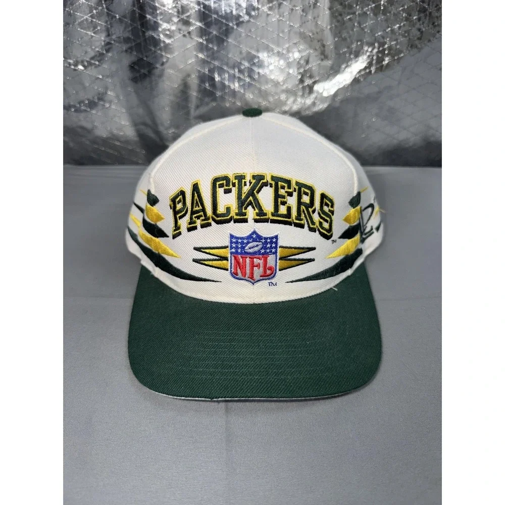 Vintage Green Bay Packers Diamond Cut Hat Snap Back Mens NFL Logo Athletic 90s